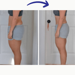 Before and after comparison of a body transformation, focusing on the lower body.